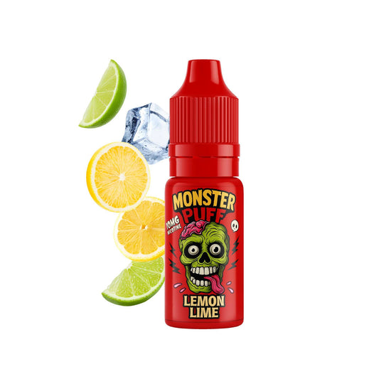 E-liquide, flacon rouge 10 ml au citron et citron vert, bouchon cannelé