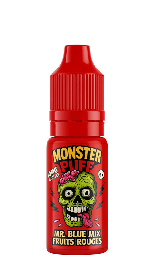 E-liquide Monster Puff Mr Blue Mix Fruits Rouges en flacon rouge 10 ml