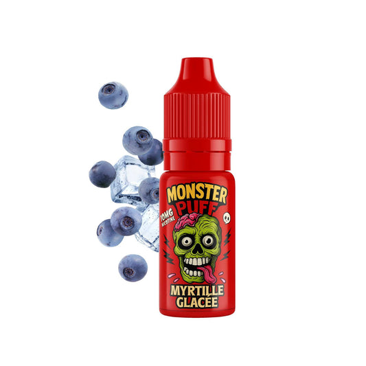 bouteille d’e-liquide Monster Puff Myrtille glacée 10 mg/ml, avec myrtilles glacées