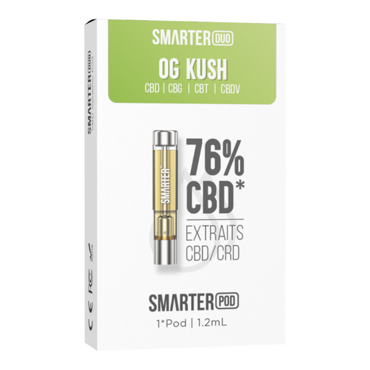 Boîte Smart Duo OG Kush 76% CBD*, extraits CBD/CRD, 1 pod 1,2 ml.