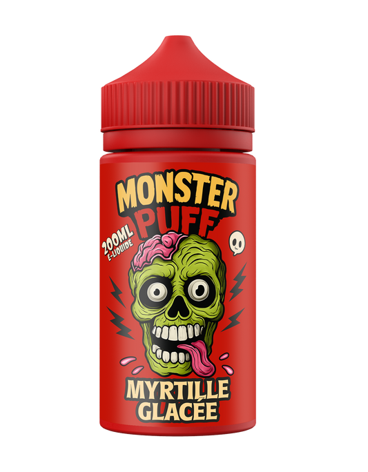 Bouteille d’e-liquide Monster Puff rouge « Myrtille glacée »