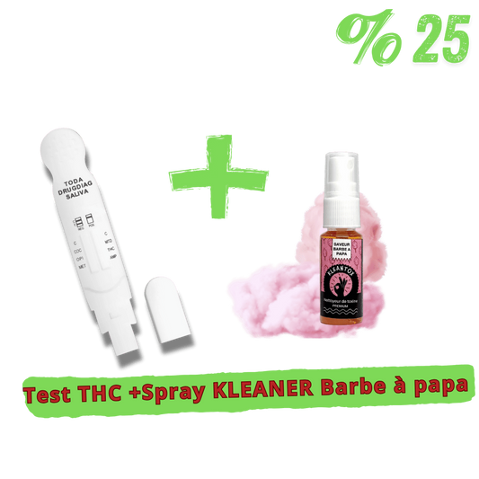 Pack test THC et spray KLEANER KLEANTOX : bouteille rose et stylo de test blanc
