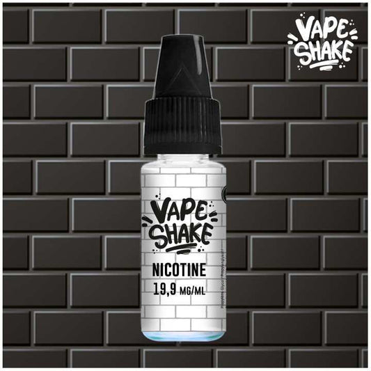 Flacon d’e-liquide Vape Shake Nicotine 19,9 mg/ml, flacon blanc, bouchon noir