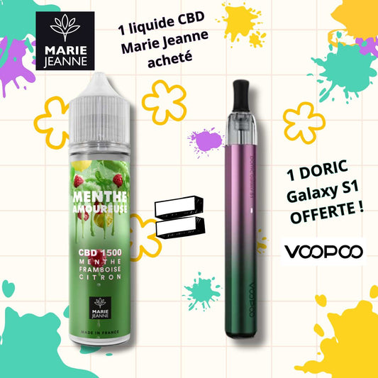 Pack de e-liquides CBD : Menthe Amoureuse Marie Jeanne verte et Doric Galaxy S1 VOOPOO
