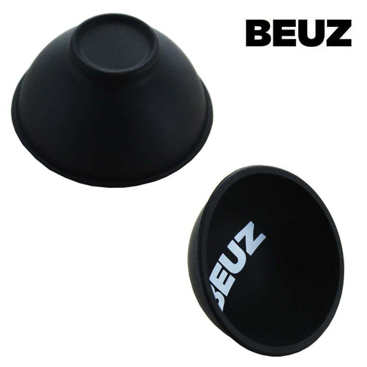 Bol à mélanger en silicone noir BEUZ, forme conique, logo BEUZ visible