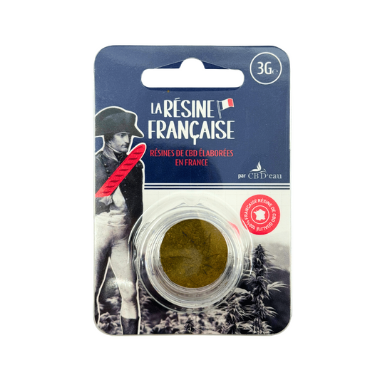 Résine CBD pollen jaune en pot scellé, 3 g
