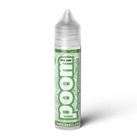 Flacon d’e-liquide CBD en plastique vert, bouchon transparent et étiquette verte