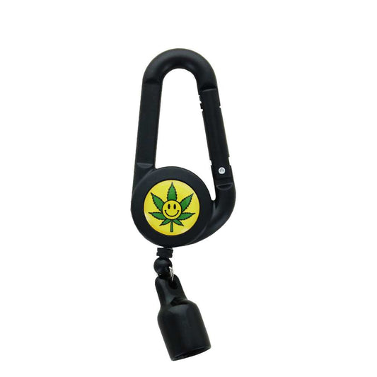 Porte-briquet noir à clip, décor soleil/feuille jaune