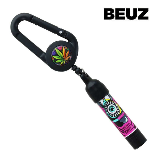 Porte-briquet à mousqueton noir, motif feuille arc-en-ciel coloré et étui cylindrique