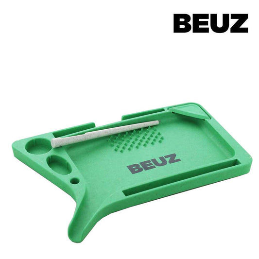 Plateau de roulage en chanvre BEUZ vert, forme trapèze avec rainures et poignée