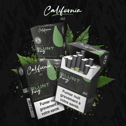 Coffret de cigarettes CBD Blunt King California, bâtons préroulés et étui, lot de 20