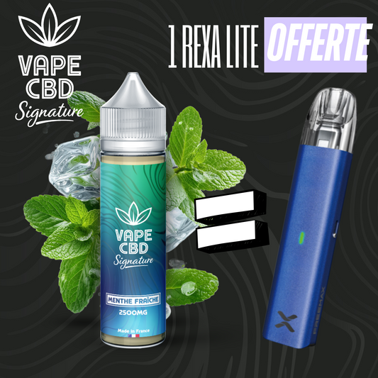 Flacon d’e-liquide CBD menthe fraîche 50 ml, 2500 mg, avec feuilles de menthe