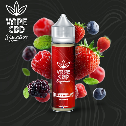 E-liquide CBD Fruits Rouges Vape CBD Signature, flacon rouge 50 ml, 500 mg