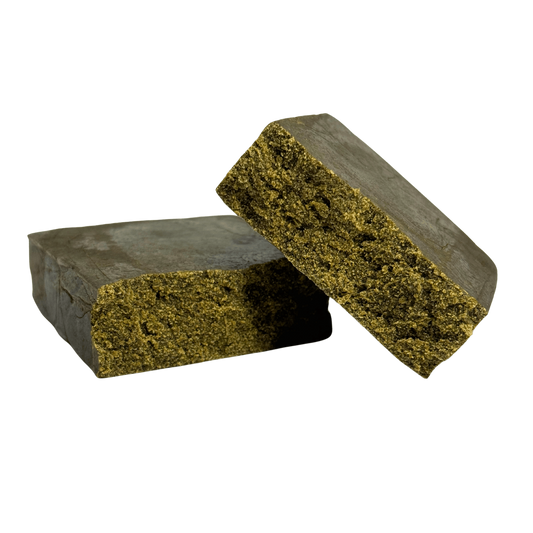 Résine CBD en blocs rectangulaires vert olive, surface granuleuse
