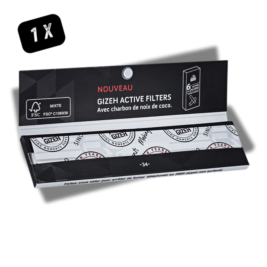 Carnet de feuilles à rouler Gizeh Slim Extra Fine King Size, étui noir, 34 feuilles