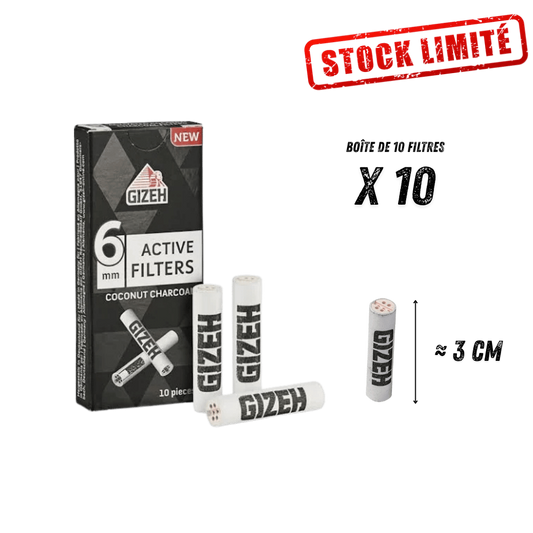 Filtres actifs Gizeh au charbon de coco, 6 mm, boîte de 10 filtres