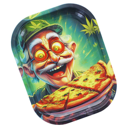 Plateau de roulage ovale illustré Beuz Weed N' Pizza, visage souriant et tranches