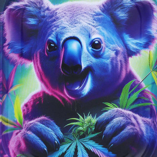 Plateau de roulage Beuz au motif koala bleu et feuilles vertes
