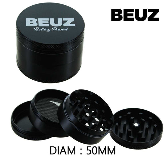 Boîte de 6 grinders alu Beuz noirs, diamètre 50 mm, couvercles crénelés