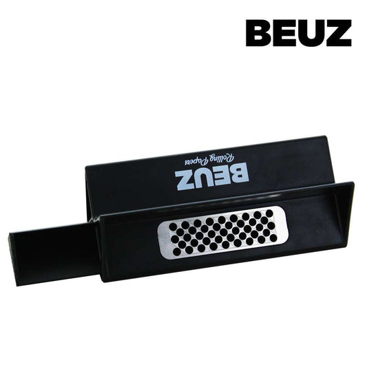 Support de roulage/grinder noir avec insert perforé; logo BEUZ visible.