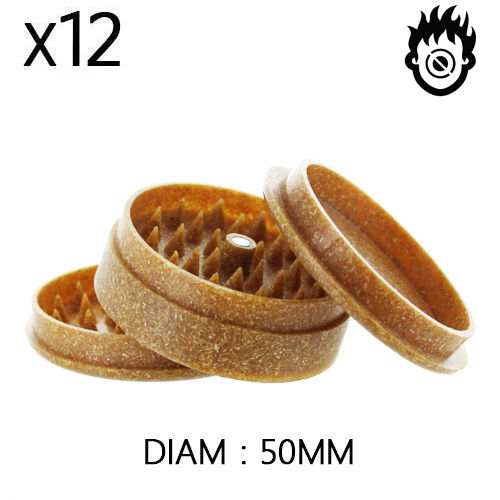 Boîte de 12 grinders en chanvre, diamètre 50 mm, couvercle et base ouverts
