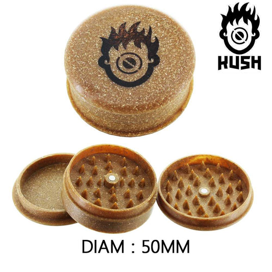 Grinder en chanvre de diamètre 50 mm, couvercle et compartiments visibles
