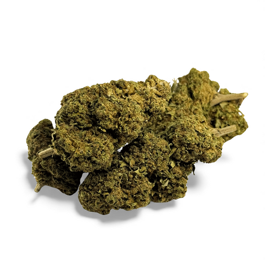 Fleur de CBD Black Mamba : fleurs vert olive séchées, gros bourgeons grumeleux