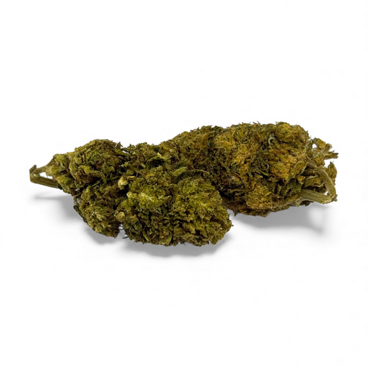Fleur de CBD Chem Crush Greenhouse : deux boutons verts séchés, aspect froissé.