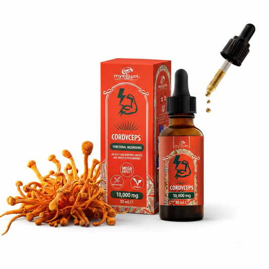 Extrait de Cordyceps MYXILLUIM en flacon compte-gouttes 30 ml et boîte.