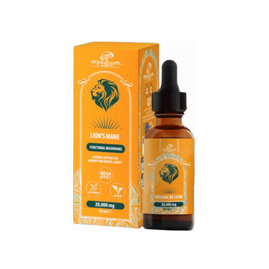 Coffret et flacon compte-gouttes MYXILIUM Lion’s Mane, 30 ml, liquide brun ambré
