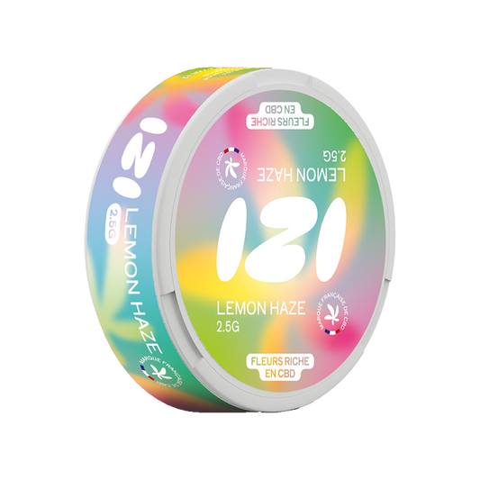 Pot de fleur CBD Lemon Haze 2,5 g IZI, couvercle blanc arc-en-ciel