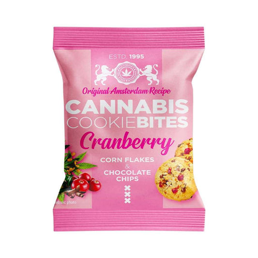 Boîte de cookies canneberges en sachet rose «Cannabis Cookiebites»