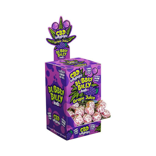 Boîte de sucettes CBD BUBBLY BILLY au jus de raisin, plusieurs sucettes