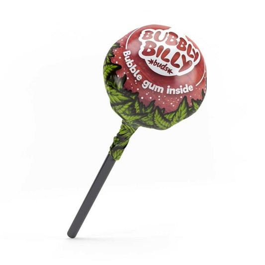 Sucette CBD BUBBLY BILLY jus de raisin, bonbon rouge sur bâton noir
