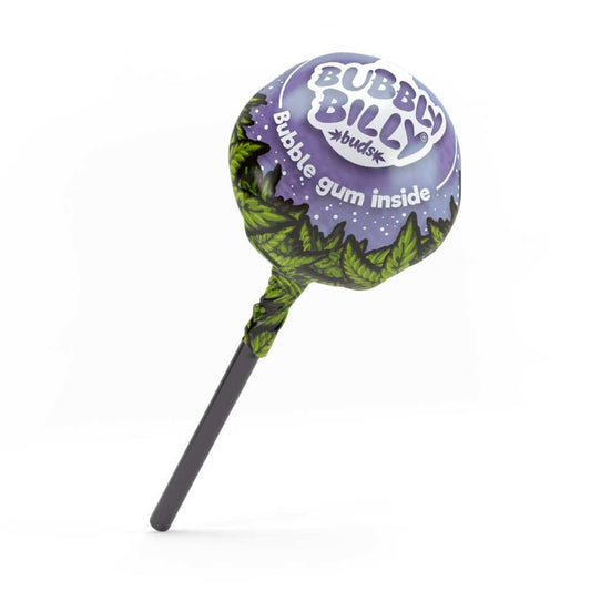Sucette CBD BUBBLY BILLY Rainbow Rush en forme de boule sur bâton, visuel logo