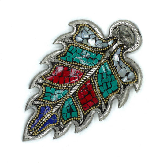 Porte-encens en forme de feuille, mosaïque multicolore avec statuette de Bouddha