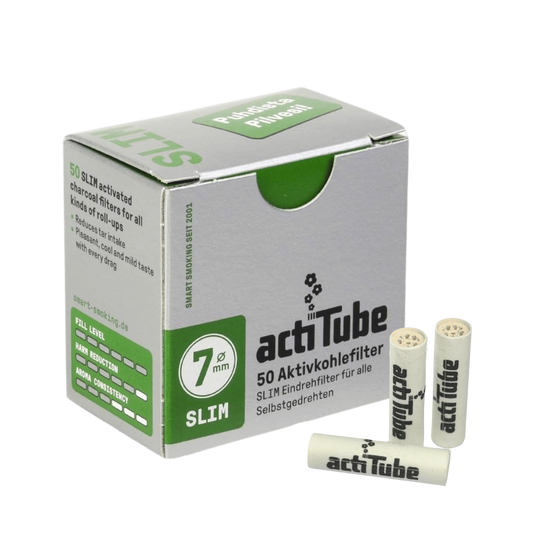 Boîte et filtres à charbon slim 7 mm ActiTube, lot de 50 pièces