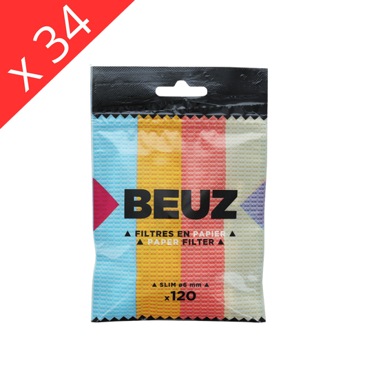 Sachet de filtres en papier Beuz Slim 6 mm, x120, motif multicolore