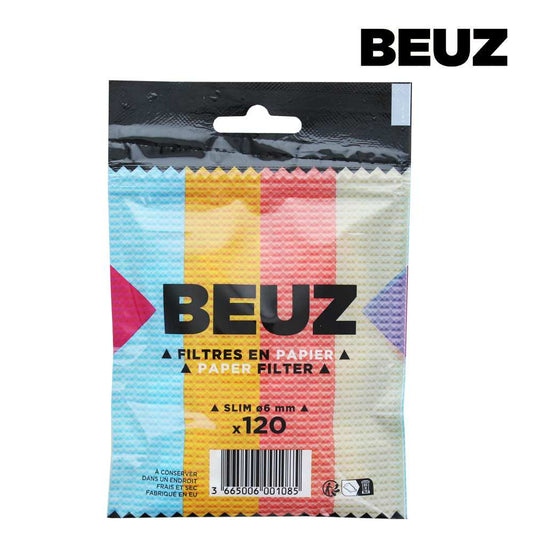 Sachet de filtres en papier BEUZ Slim blancs, x120, diamètre 6 mm