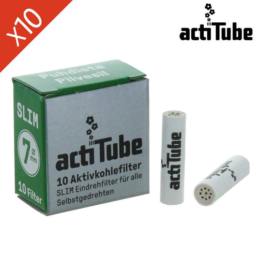 Pack de 10 filtres à charbon ActiTube Slim 7 mm : boîte verte et deux cylindres