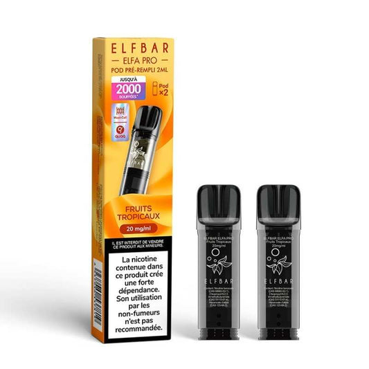 Pack de 2 pods ElfBar Elfa Pro, fruits tropicaux, cartouches noires