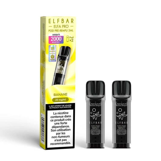 Pod Elf Bar Elfa Pro banane, pack de 2, cartouches noires avec embout