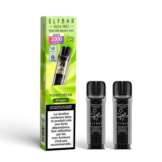 Dosettes recharge ElfBar Elfa Pro Pomme Pêche 2 ml, pack de 2, 20 mg/ml