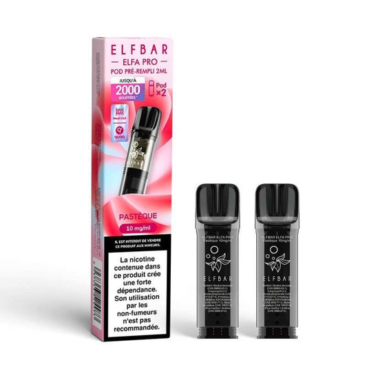 Pack de 2 pods ElfBar Elfa Pro noirs, goût pastèque, avec boîte et 2 cartouches
