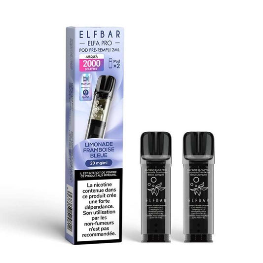 Pods ElfBar Elfa Pro pré-remplis 2 ml limonade framboise bleue, pack de 2