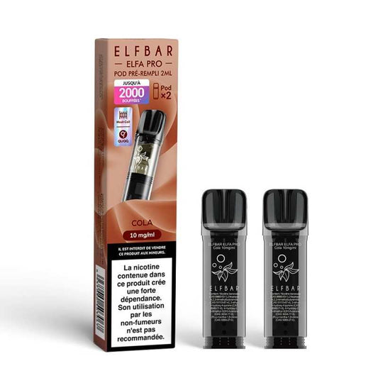 Recharge pod Cola 2 ml Elfa Pro ElfBar, lot de 2 : boîtier noir et deux pods