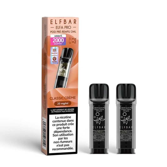 Cartouches Pod ElfBar Elfa Pro Classic Crème, pack de 2, boîtier et 2 pods noirs