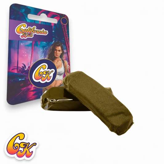Piatella de résine CBD California Kush 2 g, portion verte dans un emballage