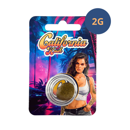 Piatella de résine CBD California Kush 2 g, pot circulaire de résine verte