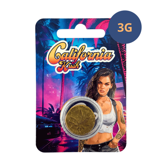 Résine CBD filtrée 3 g en emballage avec petit pot de résine verte